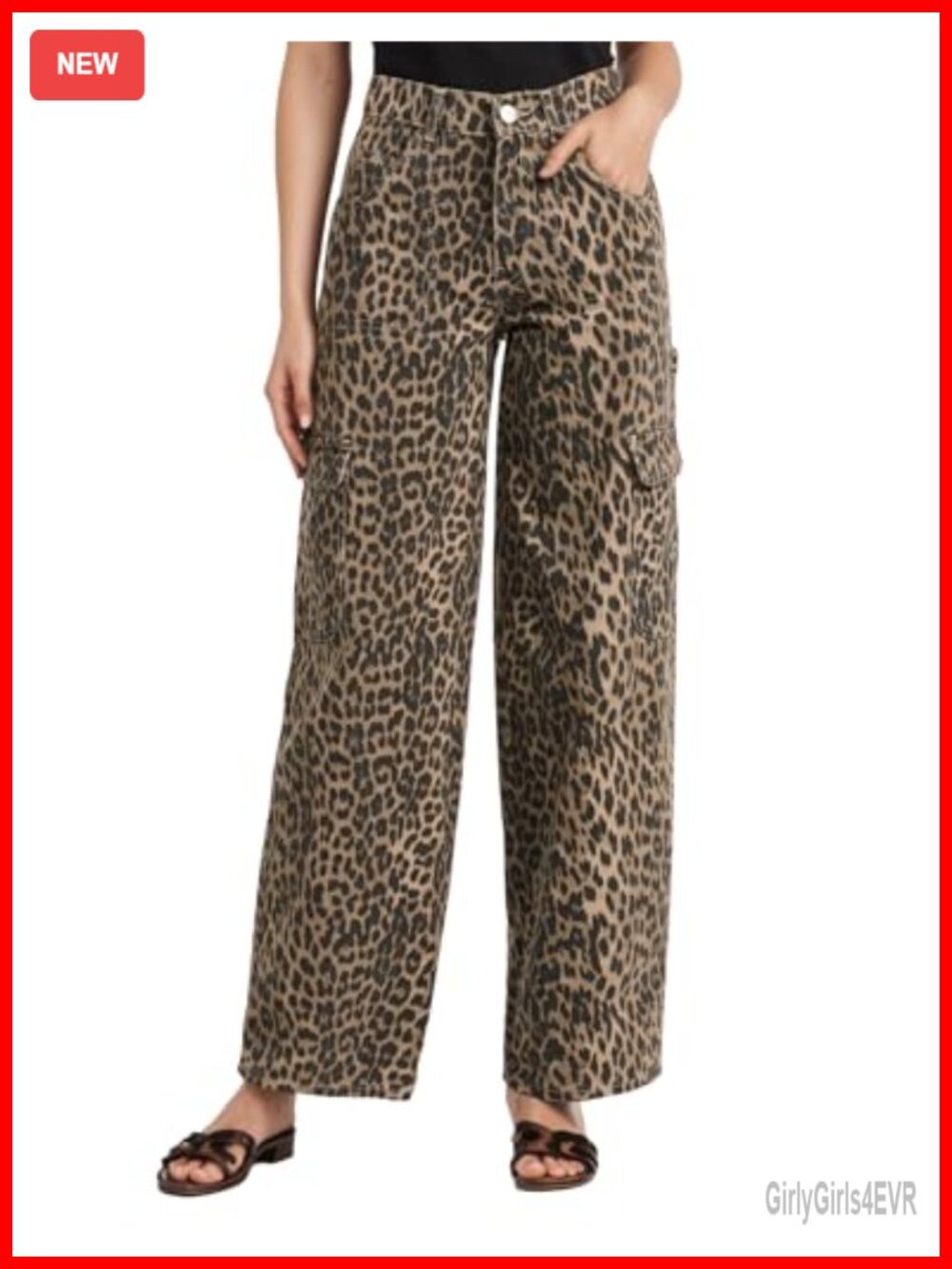 Kedera Leopard Cargo Jeans Straight Leg Wide Leg Y2K Boyfriend Pockets